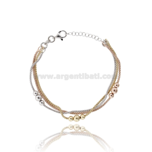 BRACCIALE A 3 FILI POP CORN CON 9 SFERE IN ARGENTO TIT 925 CM 17-19