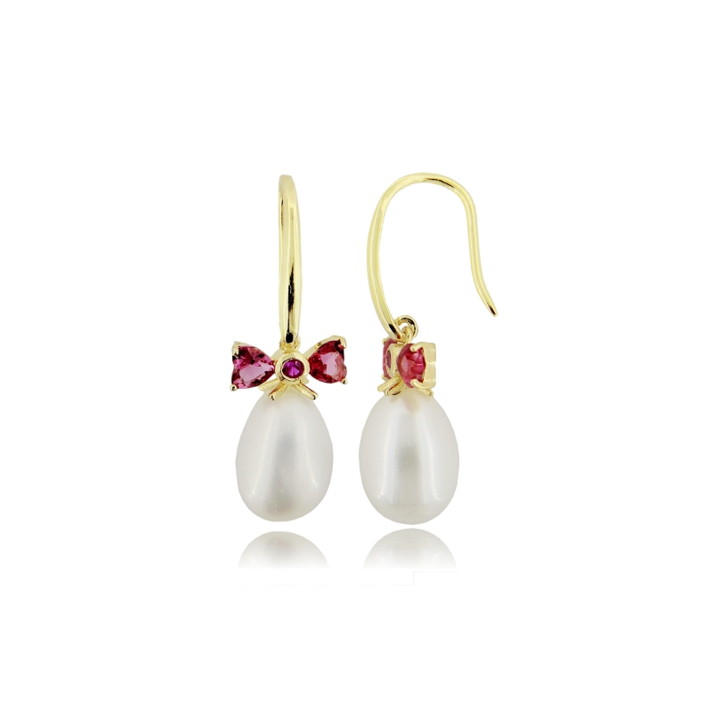 ORECCHINI PENDENTI CON PERLA NATURALE MM 8X14 E ZIRCONI IN ARGENTO TIT 925