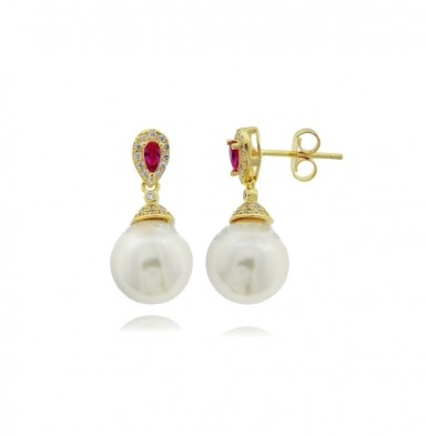ORECCHINI PENDENTI CON PERLA MM 10 E ZIRCONI IN ARGENTO TIT 925