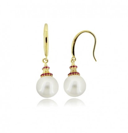 ORECCHINI PENDENTI CON PERLA MM 10 E ZIRCONI IN ARGENTO TIT 925