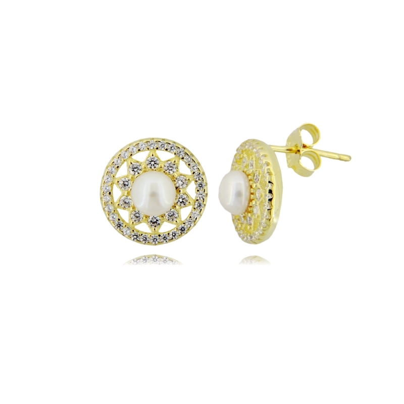 ORECCHINI A VIRGOLA CON PERLE MM 4 E ZIRCONI MULTICOLORS IN ARGENTO TIT 925