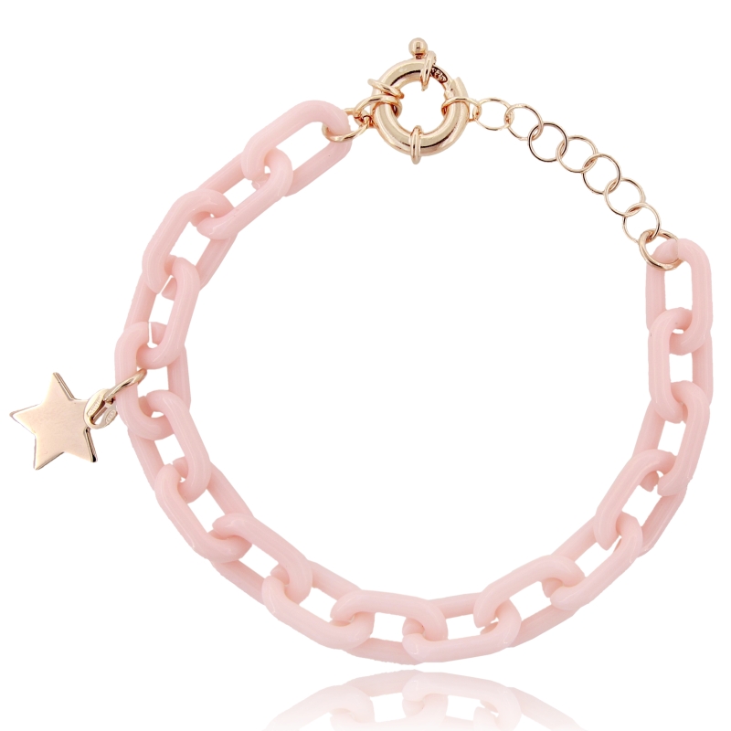 BRACCIALE IN RESINA E STELLA IN ARGENTO ROSATO TIT 925‰ CM 17-19