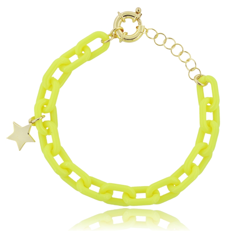 BRACCIALE IN RESINA E STELLA IN ARGENTO DORATO TIT 925‰ CM 17-19