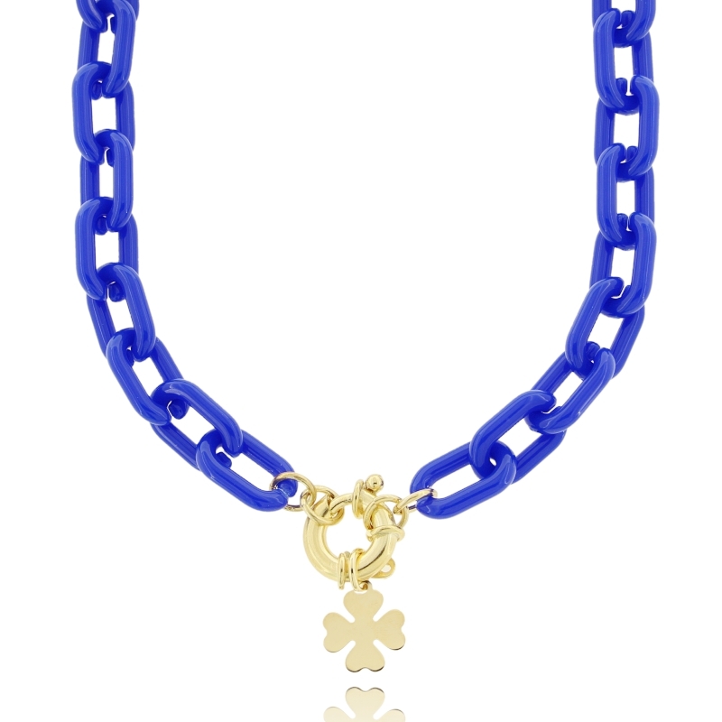 COLLANA IN RESINA E QUADRIFOGLIO IN ARGENTO DORATO TIT 925‰ CM 40