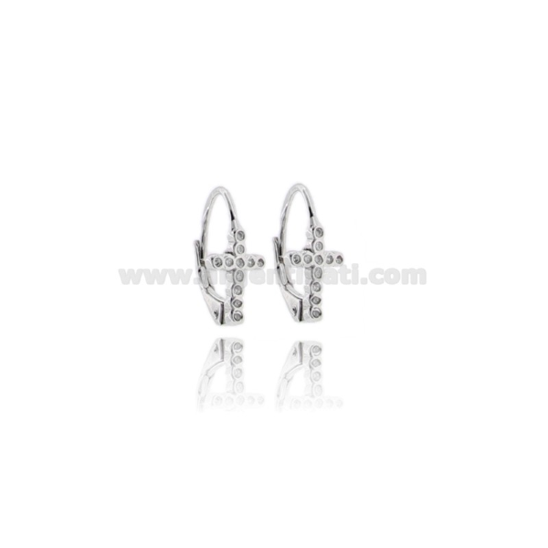 ORECCHINI MONACHELLA CON CROCE IN ARGENTO RODIATO TIT 925 E ZIRCONI BIANCHI