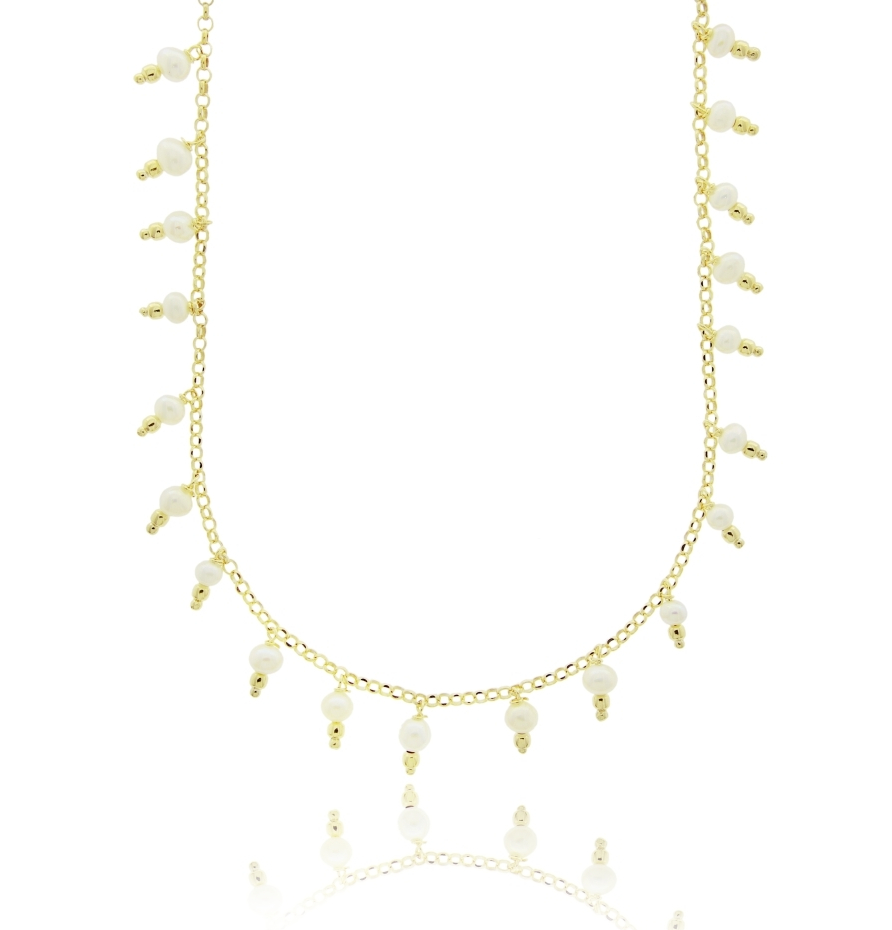 COLLANA ROLO' CON PERLINE PENDENTI IN ARGENTO DORATO TIT 925‰ CM 38-43