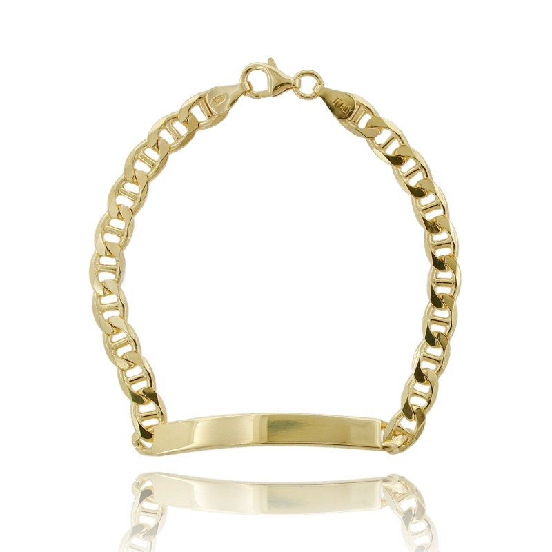BRACCIALE MAGLIA TRAVERSINO CON TARGA MM 6X1,6 IN ARGENTO DORATO 925‰ CM 20