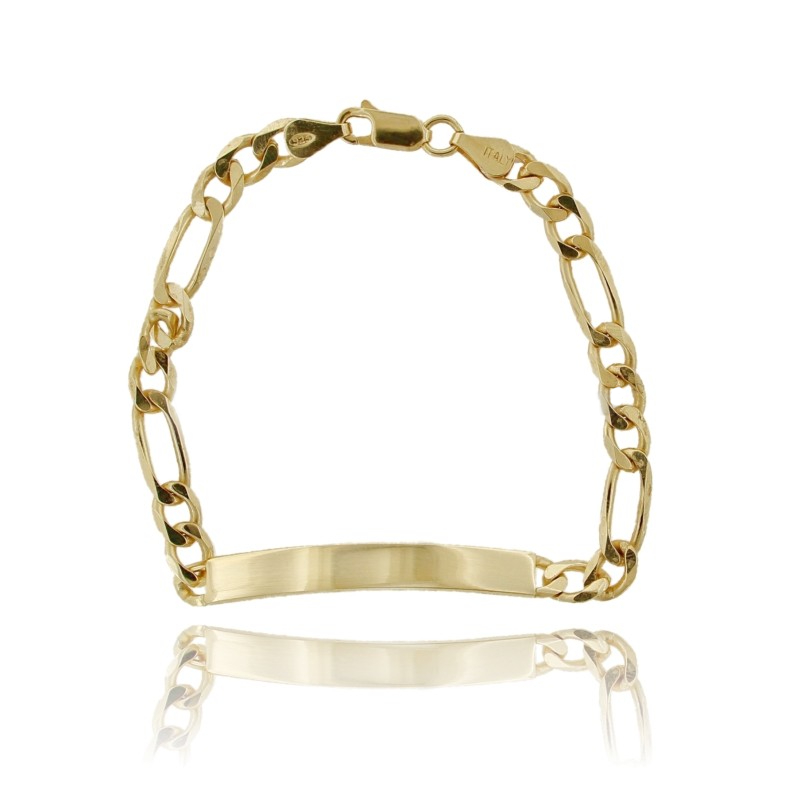 BRACCIALE MAGLIA 3+1 CON TARGA MM 6X1,9 IN ARGENTO DORATO 925‰ CM 20