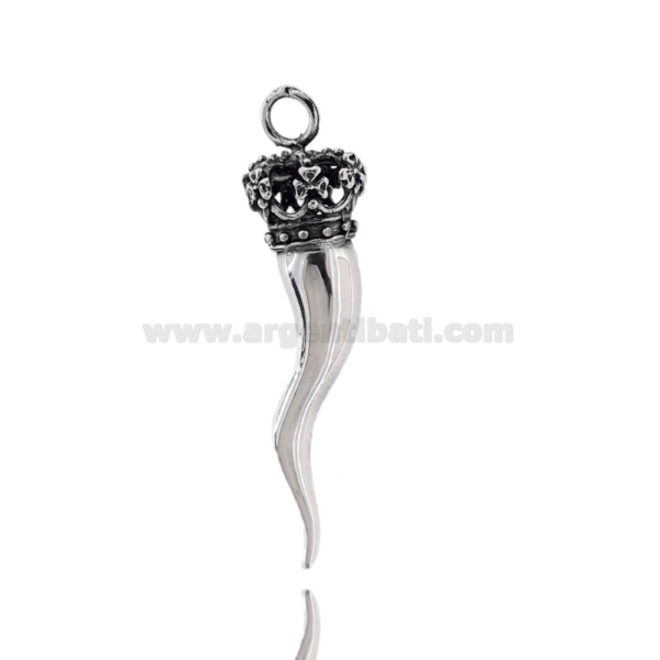 CIONDOLO CORNO CORONA TRAFORATA MM 66 IN ARGENTO MICROFUSO BRUNITO TIT 800