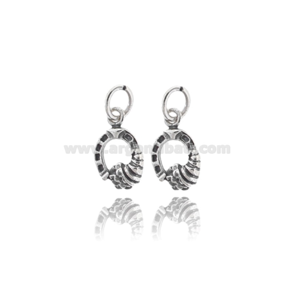 CIONDOLO FERRO DI CAVALLO MM 18X12 CON CORNOCOPIA IN ARGENTO MICROFUSO BRUNITO TIT 800‰