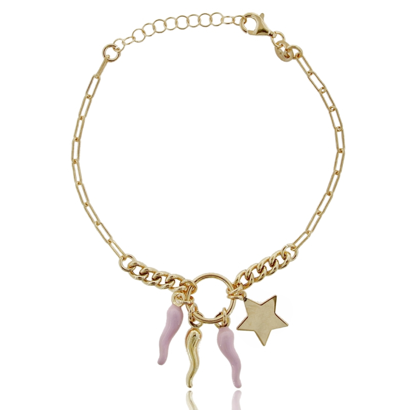 BRACCIALE GROUMETTE CON CORNI SMALTATI E STELLA PENDENTE IN ARGENTO TIT 925 CM 17-20
