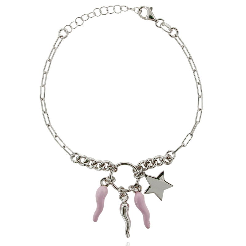 BRACCIALE GROUMETTE CON CORNI SMALTATI E STELLA PENDENTE IN ARGENTO TIT 925 CM 17-20