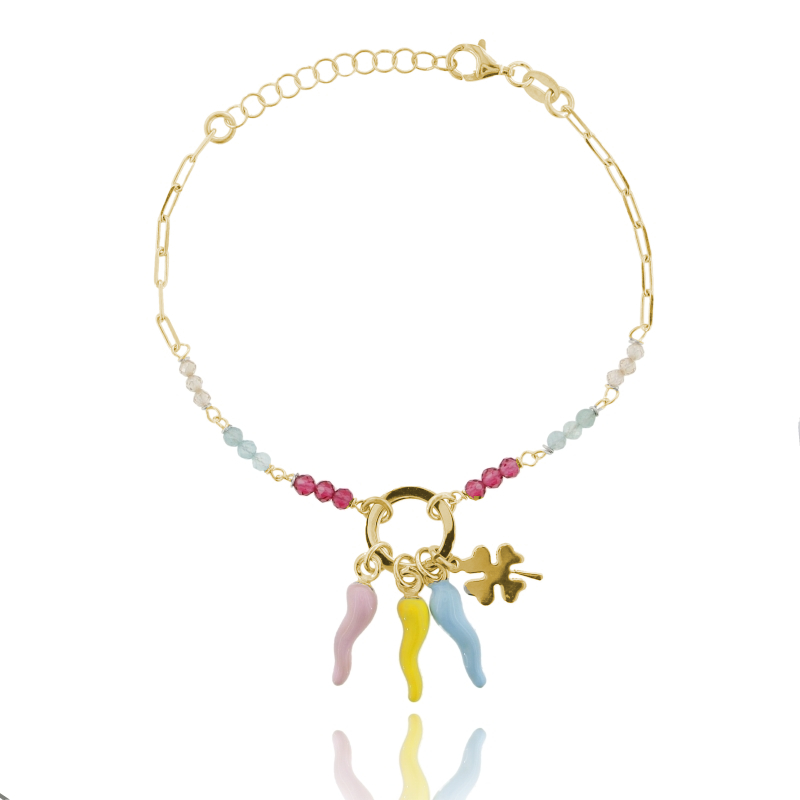 BRACCIALE CON CORNI E STELLA IN ARGENTO TIT 925 SMALTO E PIETRE CM 17-19