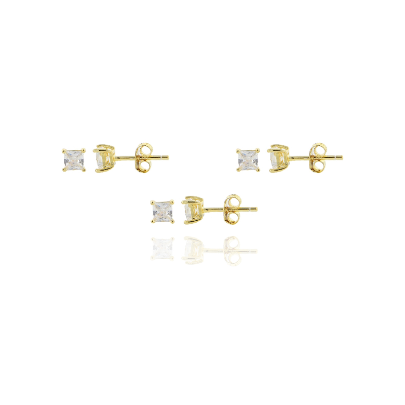 ORECCHINI A LOBO CON ZIRCONE QUADRATO 3 COPPIE IN ARGENTO TIT 925