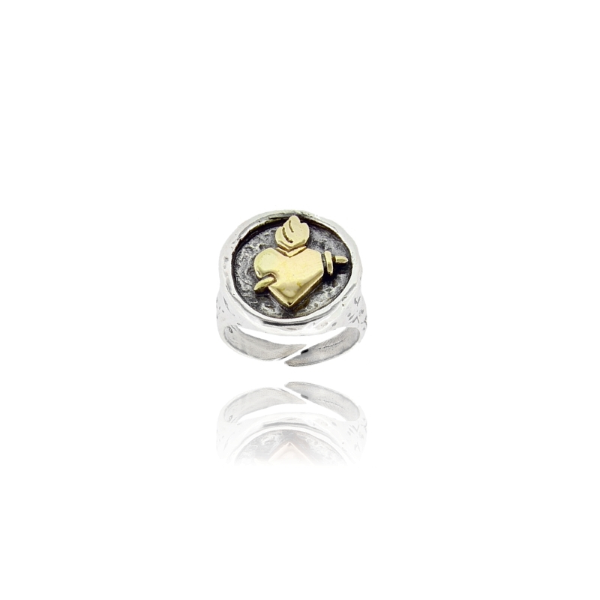 ANELLO TONDO IN ARGENTO MARTELLATO TIT 925 CON CUORE MISURA REGOLABILE DA 12