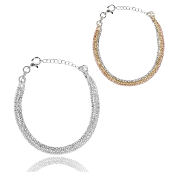 BRACCIALE A 3 FILI POP CORN MM 1.8 IN ARGENTO TIT 925 CM 17-19