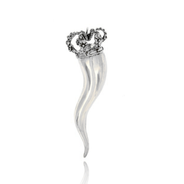 CIONDOLO CORNO CORONA TRAFORATA MM 124 IN ARGENTO MICROFUSO BRUNITO TIT 800
