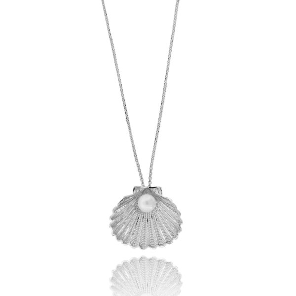 COLLANA ROLO' CM 45 CON CONCHIGLIA ELETTROFUSA MM 28X32 IN ARGENTO TIT 925 E PERLA