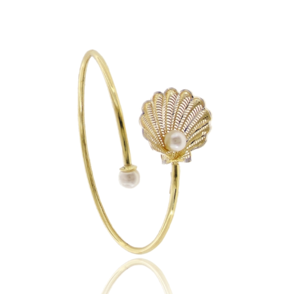 BRACCIALE RIGIDO CONTRARIE CONCHIGLIA ELETTROFUSA MM 20X23 IN ARGENTO TIT 925 E PERLE