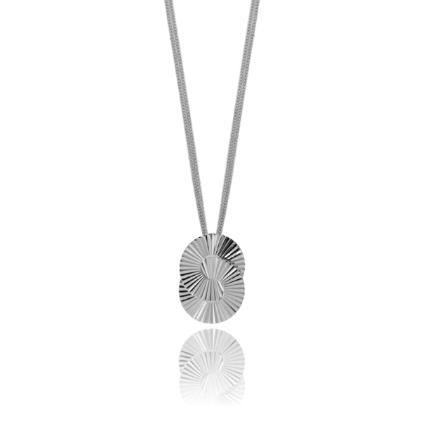 COLLANA GRUMETTINA CM 45 CON TONDI A LASTRA VENTAGLIO MM 33X25 IN ARGENTO TIT 925 
