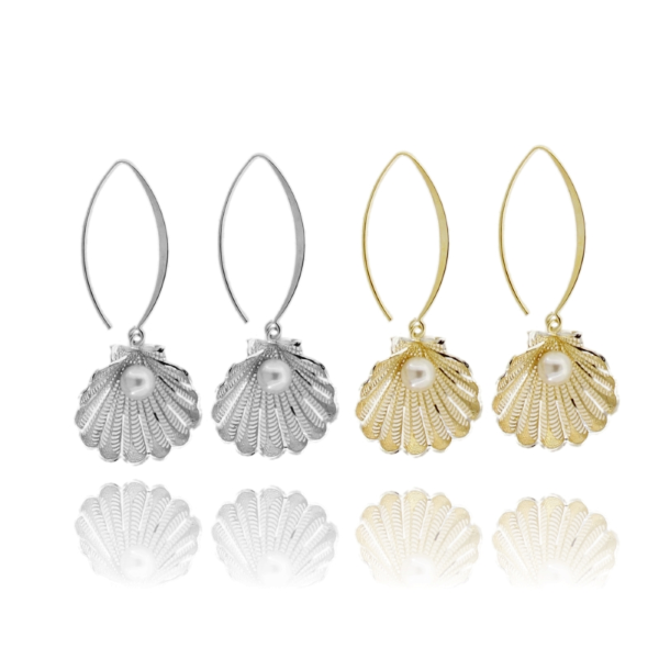 ORECCHINI PENDENTI CONCHIGLIA ELETTROFUSA MM 20X23 IN ARGENTO TIT 925 E PERLA