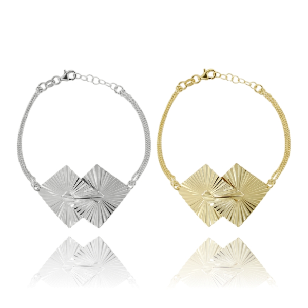 BRACCIALE GRUMETTINA CM 18 CON ROMBO A LASTRA VENTAGLIO MM 45X35 IN ARGENTO TIT 925 