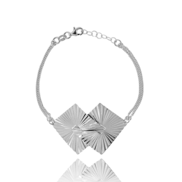 BRACCIALE GRUMETTINA CM 18 CON ROMBO A LASTRA VENTAGLIO MM 45X35 IN ARGENTO TIT 925 