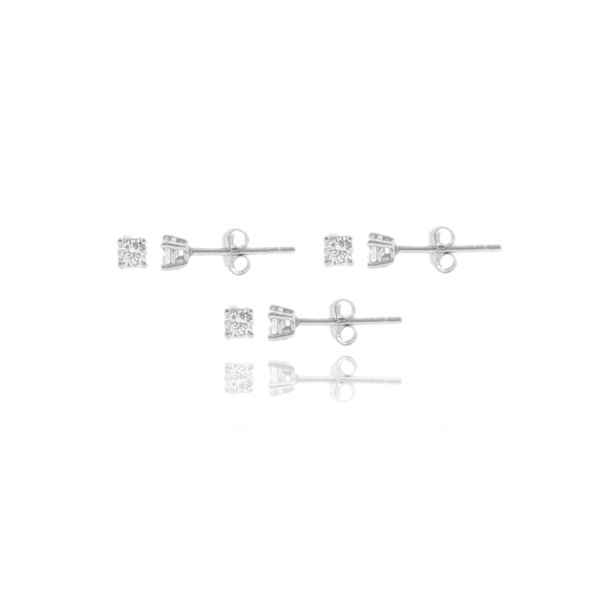 ORECCHINI SOLITARIO AL LOBO 4 GRIFFE PZ 3 CON ZIRCONE BIANCO IN ARGENTO TIT 925