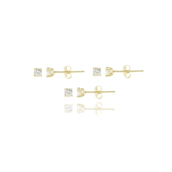 ORECCHINI SOLITARIO AL LOBO 4 GRIFFE PZ 3 CON ZIRCONE BIANCO IN ARGENTO TIT 925