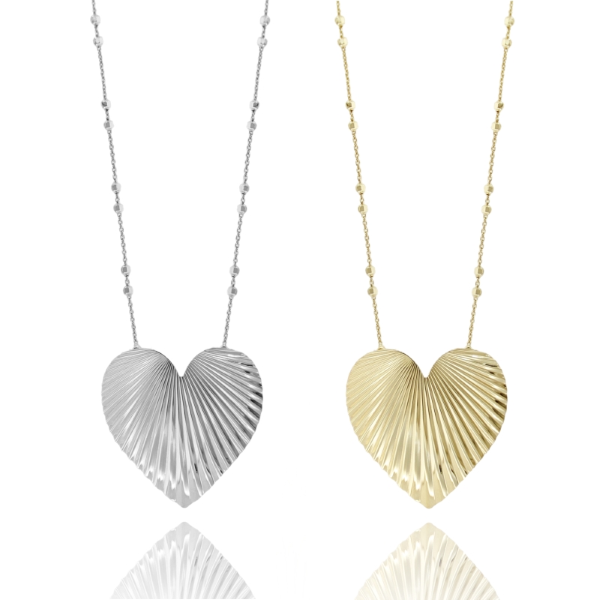 COLLANA FORZATINA ALTERNATA CM 45 CON CUORE VENTAGLIO MM 40X40 IN ARGENTO TIT 925