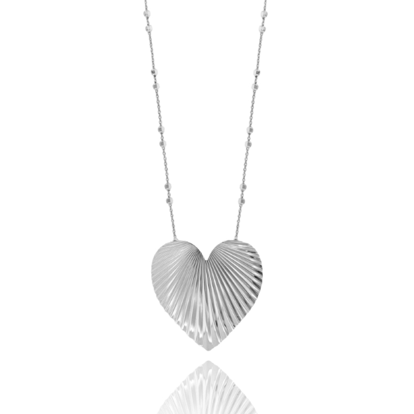 COLLANA FORZATINA ALTERNATA CM 45 CON CUORE VENTAGLIO MM 40X40 IN ARGENTO TIT 925
