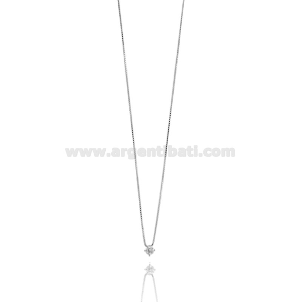 COLLANA VENEZIANA CM 42 CON SOLITARIO 4 GRIFFE CON ZIRCONE BIANCO IN ARGENTO TIT 925