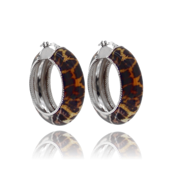 ORECCHINI A CERCHIO CANNA BOMBATA MM 10 DIAMETRO MM 20 IN ARGENTO RODIATO TIT 925 E SMALTO 