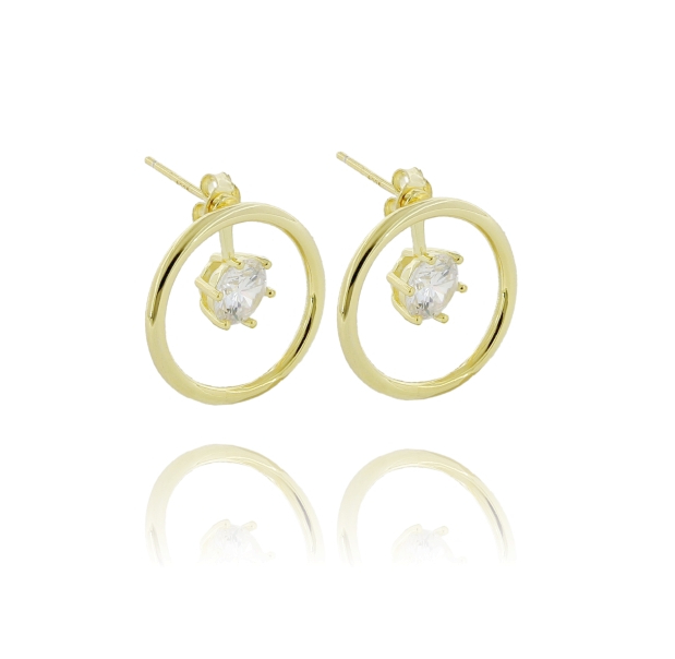 ORECCHINI CONTORNO CERCHIO MM 20 CON ZIRCONE BIANCO PENDENTE IN ARGENTO TIT 925