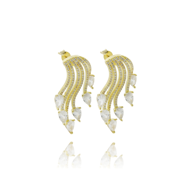 ORECCHINI CASCATA CON ZIRCONI BIANCHI IN ARGENTO DORATO TIT 925