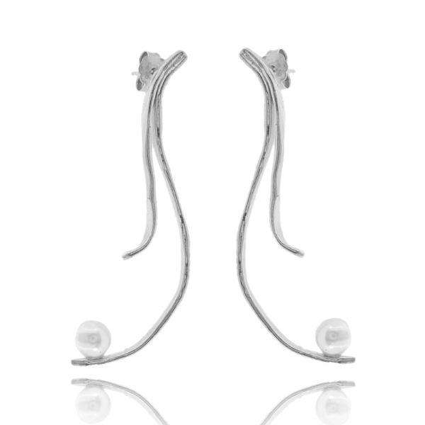 ORECCHINI PENDENTI STILIZZATI IN ARGENTO TIT 925 E PERLA