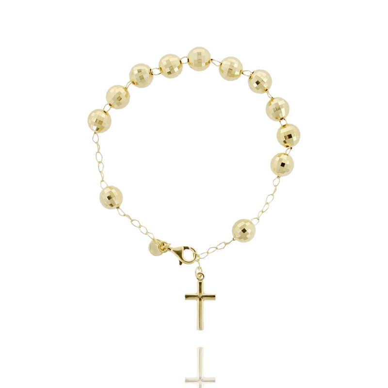 BRACCIALE ROSARIO CON PALLINA FACCETTATA DA MM 8 CM 20 IN ARGENTO PLACCATO ORO 925‰
