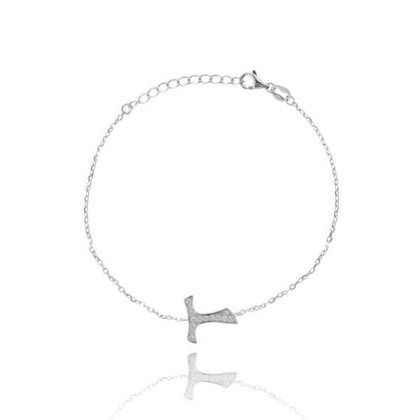 BRACCIALE FORZATINA CON CROCE TAO IN ARGENTO RODIATO TIT 925 E ZIRCONI CM 18