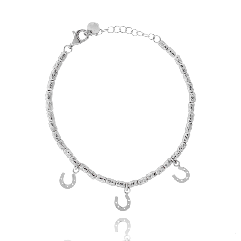BRACCIALE CON PEPITE E SIMBOLI PENDENTI IN ARGENTO RODIATO TIT 925 CM 17-19