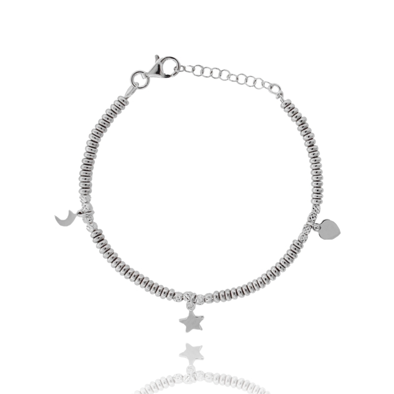 BRACCIALE RONDELLE CON SIMBOLI IN ARGENTO RODIATO TIT 925‰ CM DA 17 ESTENSIBILE A 19
