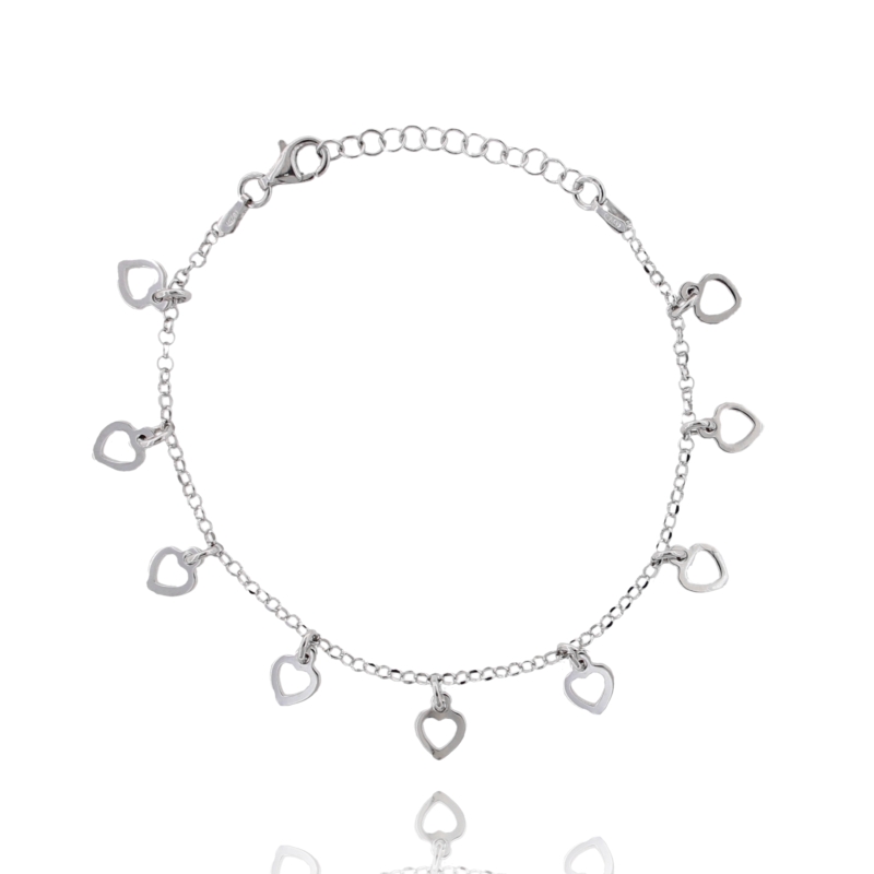 BRACCIALE ROLO' CON CUORICINI IN ARGENTO RODIATO TIT 925‰ CM DA 17 ESTENSIBILE A 19