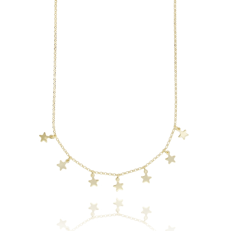 COLLANA ROLO' CON STELLE IN ARGENTO DORATO TIT 925‰ CM 45