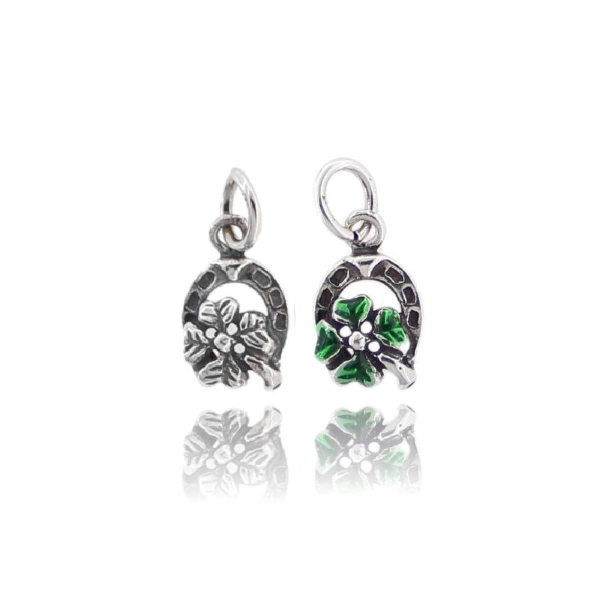 CIONDOLO FERRO DI CAVALLO MM 17 CON QUADRIFOGLIO PZ 2 IN ARGENTO BRUNITO TIT 800