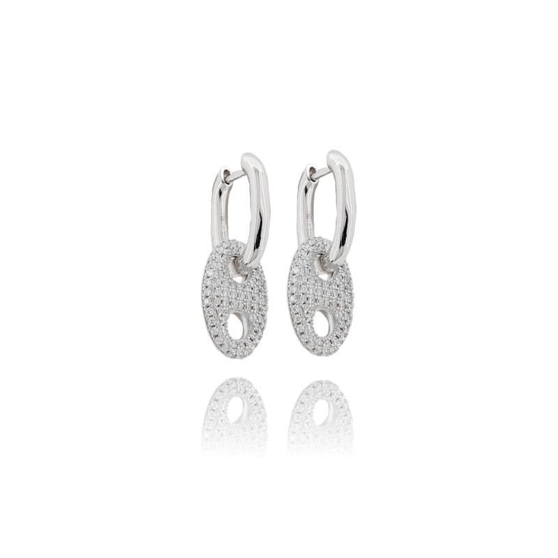 ORECCHINI A SCATTINO CON MAGLIA MARINA PENDENTE IN ARGENTO RODIATO TIT 925 E ZIRCONI