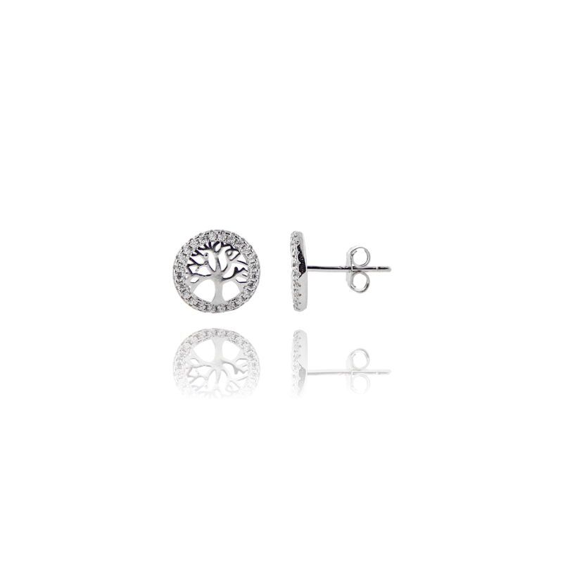 ORECCHINI A LOBO ALBERO DELA VITA IN ARGENTO RODIATO TIT 925 E ZIRCONI