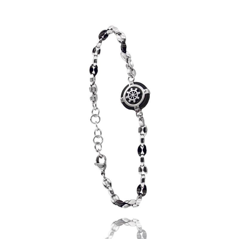 BRACCIALE CON CENTRALE TONDO CON TIMONE IN ACCIAIO BICOLORE CM 21