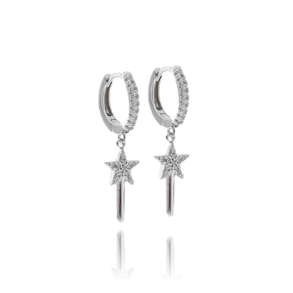 ORECCHINI A CERCHIO CON BACCHETTA MAGICA PENDENTE IN ARGENTO RODIATO TIT 925 E ZIRCONI BIANCHI