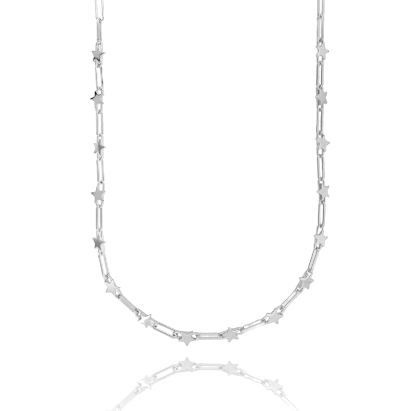 COLLANA CON STELLE IN ARGENTO RODIATO TIT 925‰ CM 45