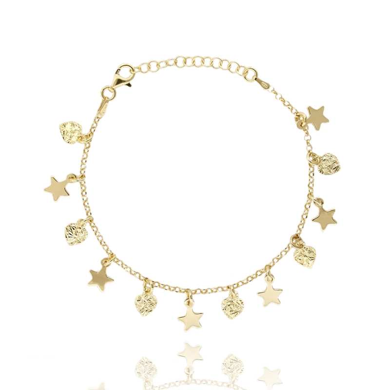 BRACCIALE ROLO CON STELLE E CUORI PENDENTI IN ARGENTO TIT 925‰ CM 17 ESTENSIBILE A 20