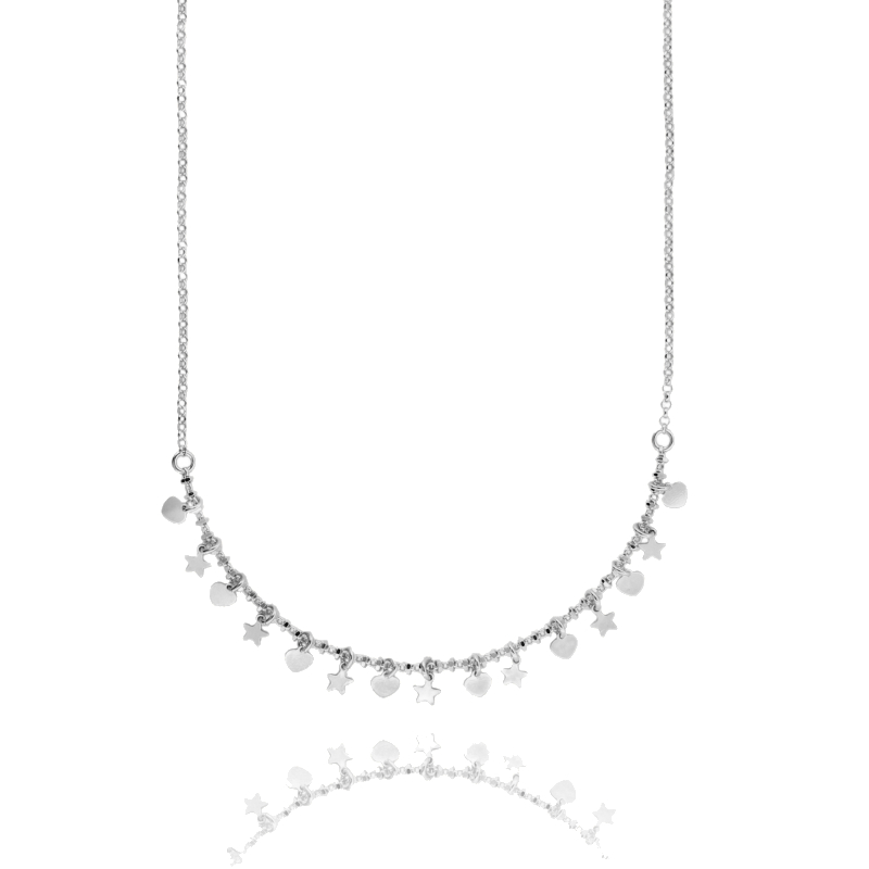 COLLANA ROLLO' CON CUORI E STELLE IN ARGENTO TIT 925‰ CM 40